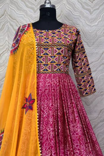 Royal Mirage: Chinon Silk Gown with Mirror Work Dupatta