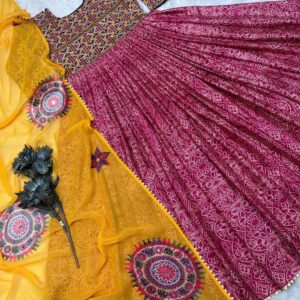 Royal Mirage: Chinon Silk Gown with Mirror Work Dupatta