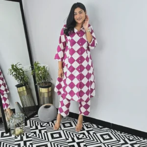 Designer Aline Kurti Pattern Ankle Length Co-Ord Set in Heavy Reyon Cotton