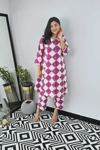 Designer Aline Kurti Pattern Ankle Length Co-Ord Set in Heavy Reyon Cotton