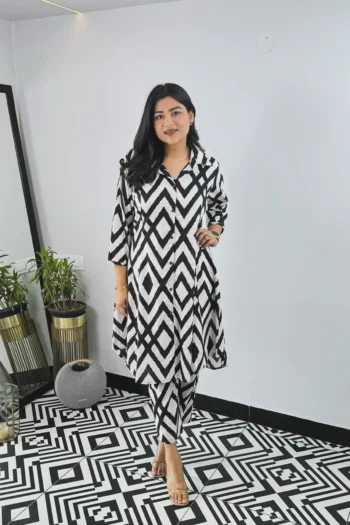 Designer Aline Kurti Pattern Ankle Length Co-Ord Set in Heavy Reyon Cotton