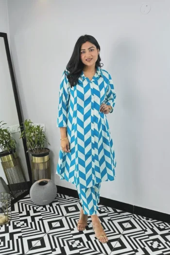 Designer Aline Kurti Pattern Ankle Length Co-Ord Set in Heavy Reyon Cotton