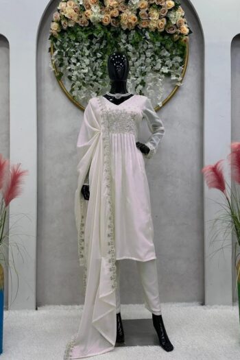 Designer Tissu Organza Silk Suit with Thread & Sequin Work and Matching Dupatta