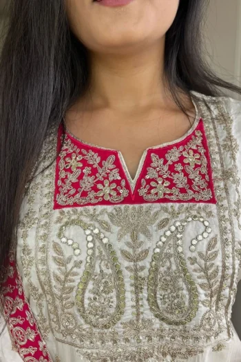 Pure Chinnon Silk Embroidered Top-Bottom & Dupatta Set – Stitched