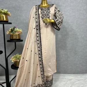 GlamSilk Ensemble: Embroidered Top and Plazzo with Dupatta