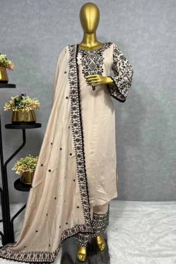 GlamSilk Ensemble: Embroidered Top and Plazzo with Dupatta