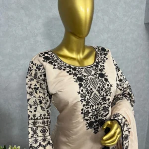 GlamSilk Ensemble: Embroidered Top and Plazzo with Dupatta