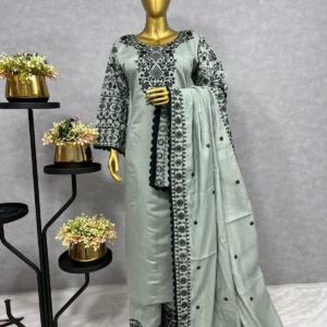 GlamSilk Ensemble: Embroidered Top and Plazzo with Dupatta