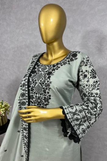 GlamSilk Ensemble: Embroidered Top and Plazzo with Dupatta