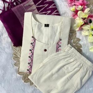 Designer Khadi Cotton Kurti Set with Embroidery & Bhagalpuri