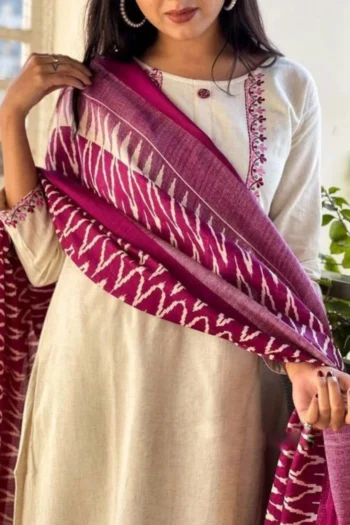 Designer Khadi Cotton Kurti Set with Embroidery & Bhagalpuri