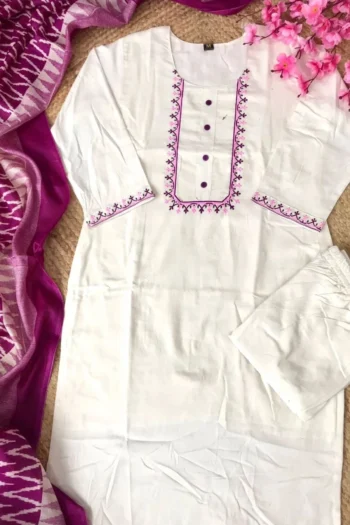 Designer Khadi Cotton Kurti Set with Embroidery & Bhagalpuri