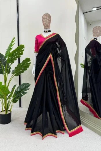 Elegant Mul Cotton Saree with Lace Pallu & Mono Silk Blouse