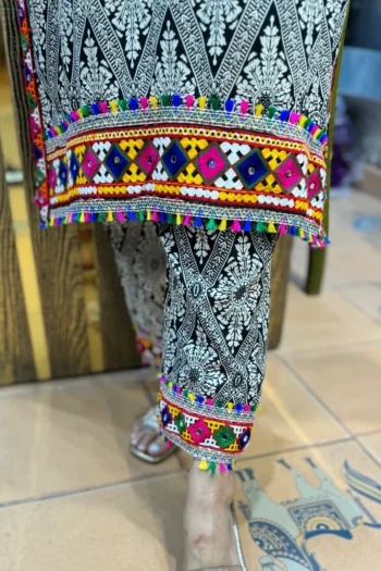 Royal Maslin Silk Embroidered Top & Bottom Set with Mirror Work