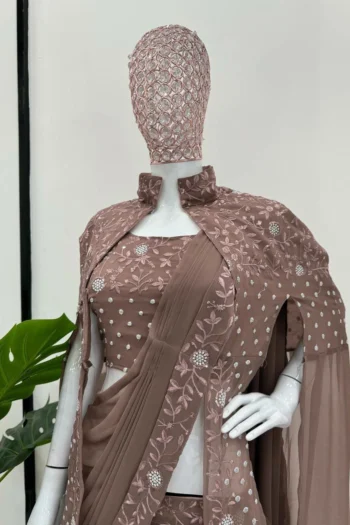 Ready-to-Wear Ruffle Lehenga Saree Set with Embroidered Sequins Shrug