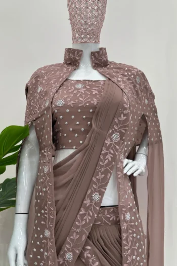 Ready-to-Wear Ruffle Lehenga Saree Set with Embroidered Sequins Shrug