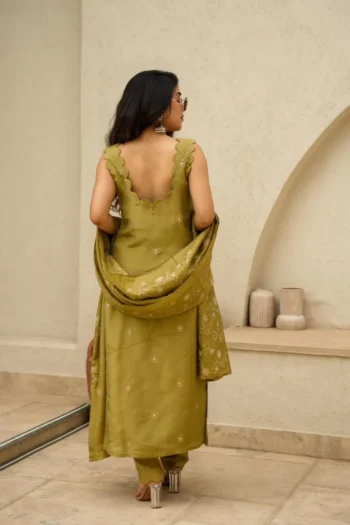Embroidered Neon Chinnon Silk Kurta Palazzo Set with Dupatta