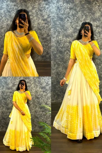 Shibori Print Georgette Lehenga with Zari Blouse & Dupatta