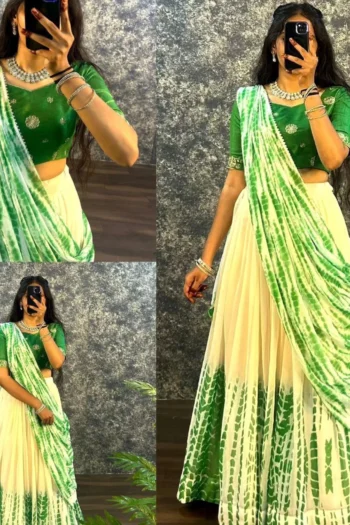 Shibori Print Georgette Lehenga with Zari Blouse & Dupatta