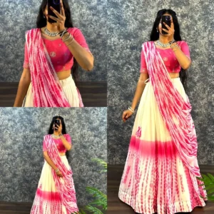 Shibori Print Georgette Lehenga with Zari Blouse & Dupatta