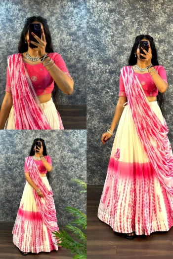 Shibori Print Georgette Lehenga with Zari Blouse & Dupatta