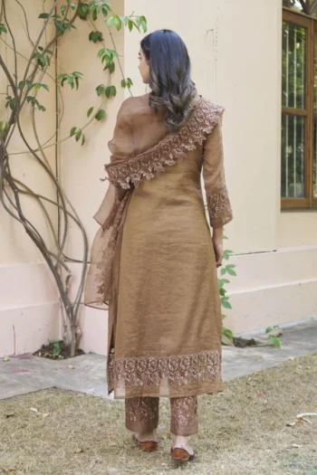 Elegant Chanderi Silk Party Wear Set: Embroidered Top, Bottom & Dupatta