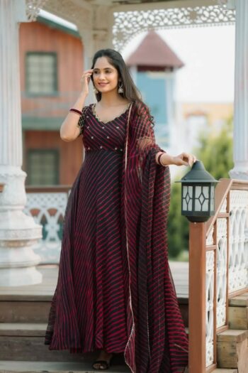 Festive Elegance: Embroidered Fox Georgette Anarkali Gown with Dupatta