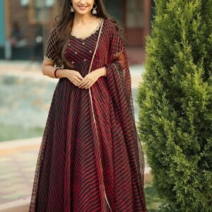 Festive Elegance: Embroidered Fox Georgette Anarkali Gown with Dupatta