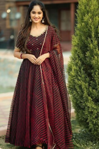 Festive Elegance: Embroidered Fox Georgette Anarkali Gown with Dupatta