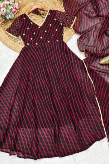 Festive Elegance: Embroidered Fox Georgette Anarkali Gown with Dupatta