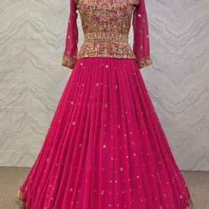 Radiant Reverie: Heavy Embroidered Lehenga Set with Handcrafted Stones