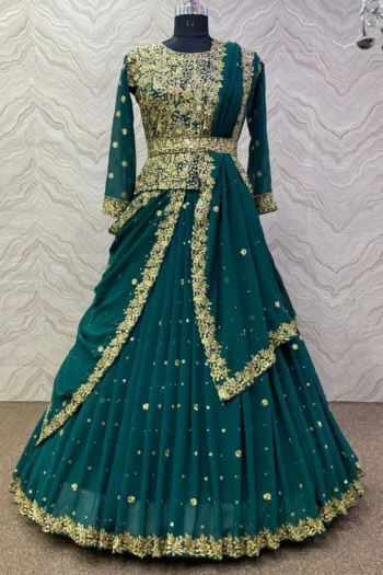 Radiant Reverie: Heavy Embroidered Lehenga Set with Handcrafted Stones