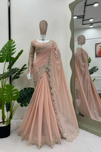 Radiant Mirrorwork Faux Georgette Saree with Coding Sequins