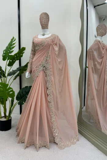 Radiant Mirrorwork Faux Georgette Saree with Coding Sequins