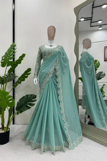 Radiant Mirrorwork Faux Georgette Saree with Coding Sequins