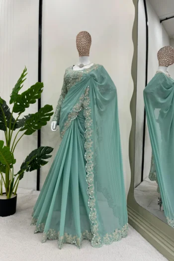 Radiant Mirrorwork Faux Georgette Saree with Coding Sequins