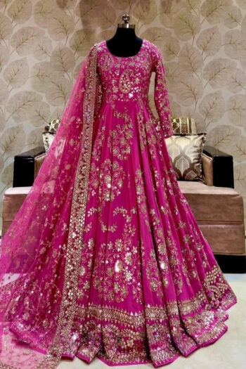 Heavy Chinon Silk Gown Set with Embroidery and Net Dupatta