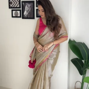 Luxury Uppada Tissue Silk Saree with Lace Border & Raw Silk Blouse