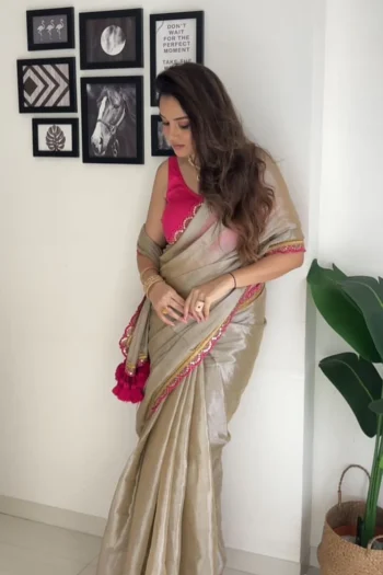 Luxury Uppada Tissue Silk Saree with Lace Border & Raw Silk Blouse
