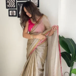 Luxury Uppada Tissue Silk Saree with Lace Border & Raw Silk Blouse