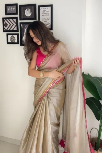 Luxury Uppada Tissue Silk Saree with Lace Border & Raw Silk Blouse