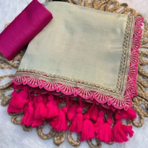 Luxury Uppada Tissue Silk Saree with Lace Border & Raw Silk Blouse