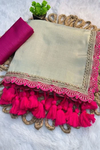 Luxury Uppada Tissue Silk Saree with Lace Border & Raw Silk Blouse