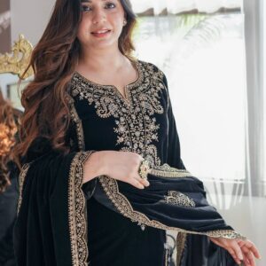 Luxury Velvet Embroidered Party wear Suit with Sequins Work