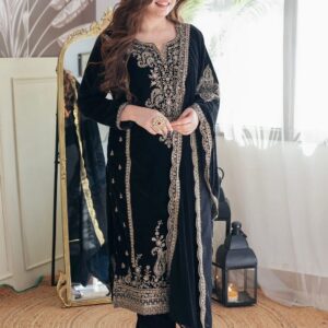 Luxury Velvet Embroidered Party wear Suit with Sequins Work