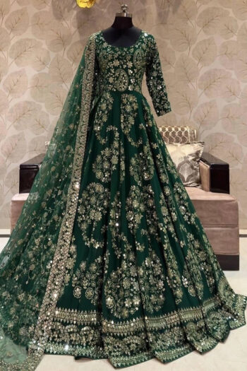 Heavy Chinon Silk Gown Set with Embroidery and Net Dupatta