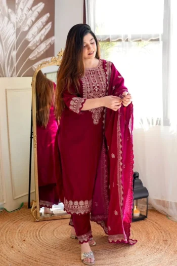 Royal Velvet Embroidered Party Wear Set with Fancy Dupatta