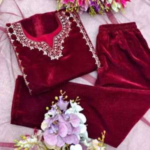 Velvet Radiance: Embroidered Top-Pant-Dupatta Set – Ready Wear