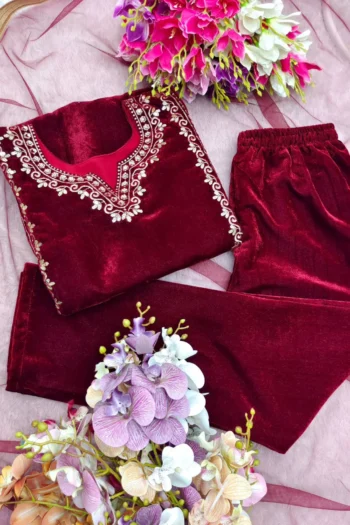 Velvet Radiance: Embroidered Top-Pant-Dupatta Set – Ready Wear