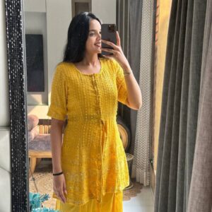 Yellow Chikankari Jacket Sharara Set with Thread Sequins Work